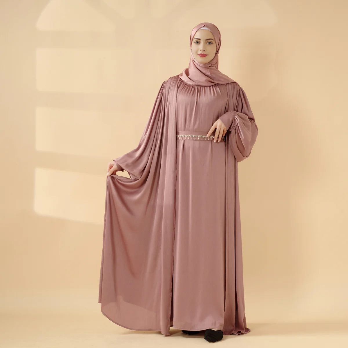 4-Piece Set Large Pleated Sleeves Abaya