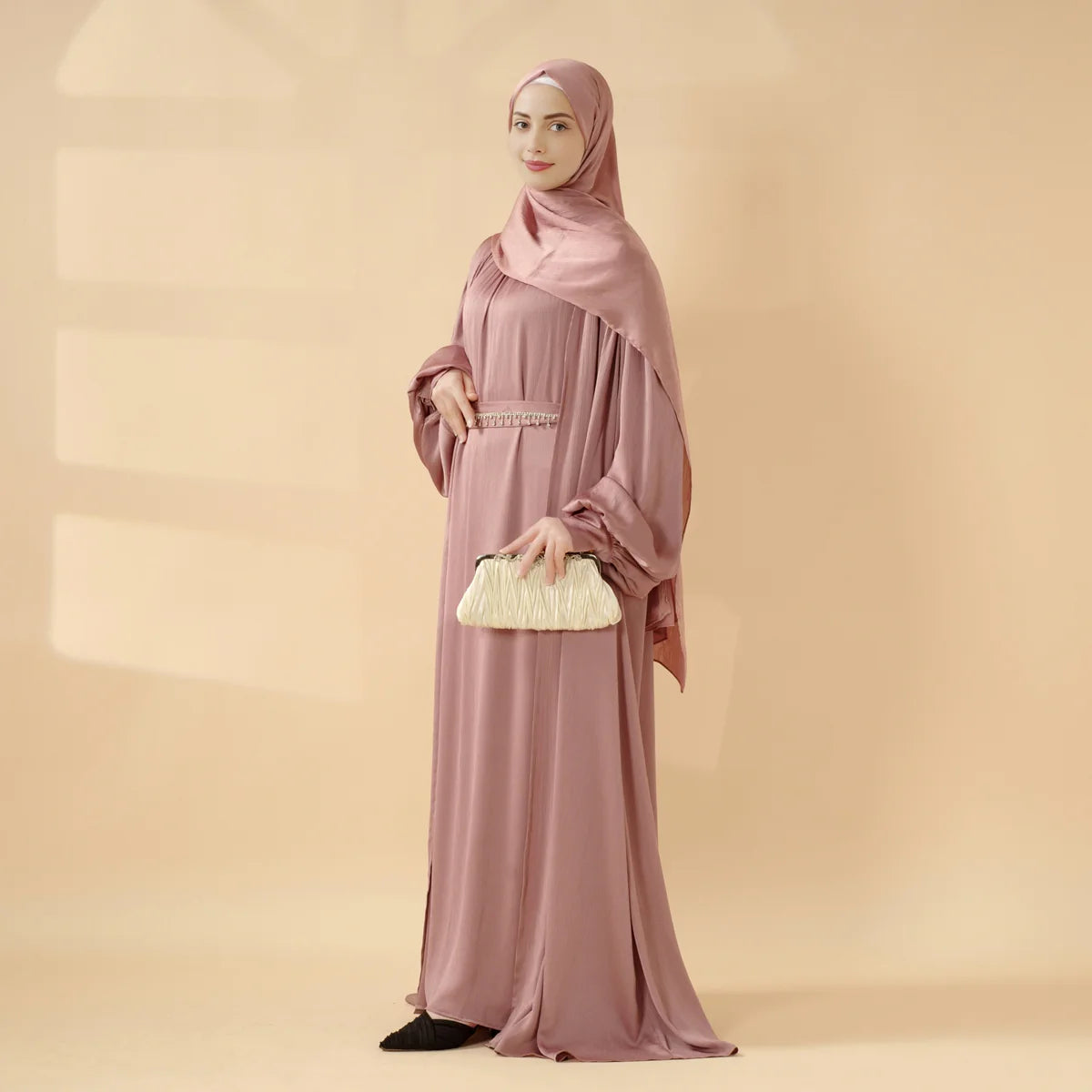 4-Piece Set Large Pleated Sleeves Abaya