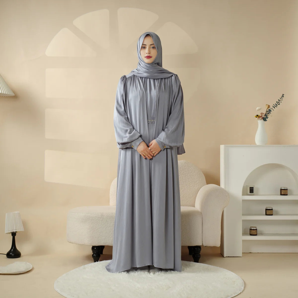 4-Piece Set Large Pleated Sleeves Abaya