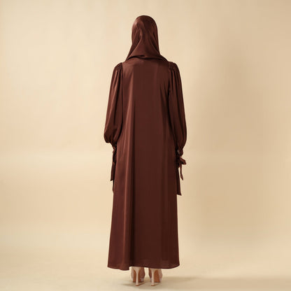 Bow Tie Sleeve 4-Piece Abaya Set – Diamond Satin Elegance