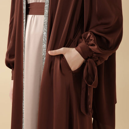 Bow Tie Sleeve 4-Piece Abaya Set – Diamond Satin Elegance