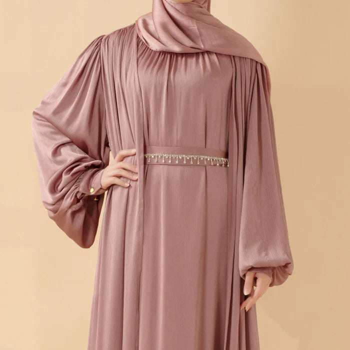 4-Piece Set Large Pleated Sleeves Abaya